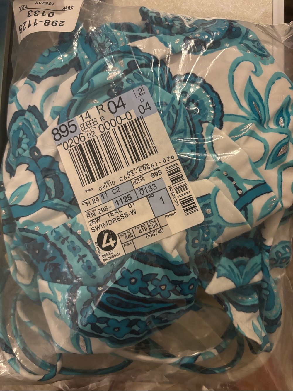 Woman’s 26W Teal and Paisley Swimsuit - Picture 3 of 3